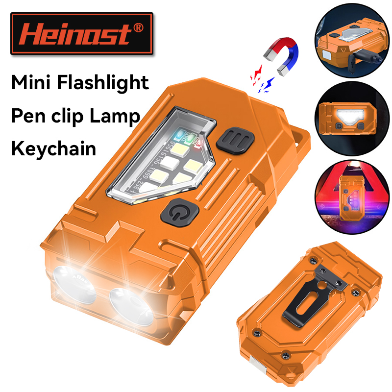 Orange Lighting Decor - Mini llavero EDC, linterna magnética recargable,