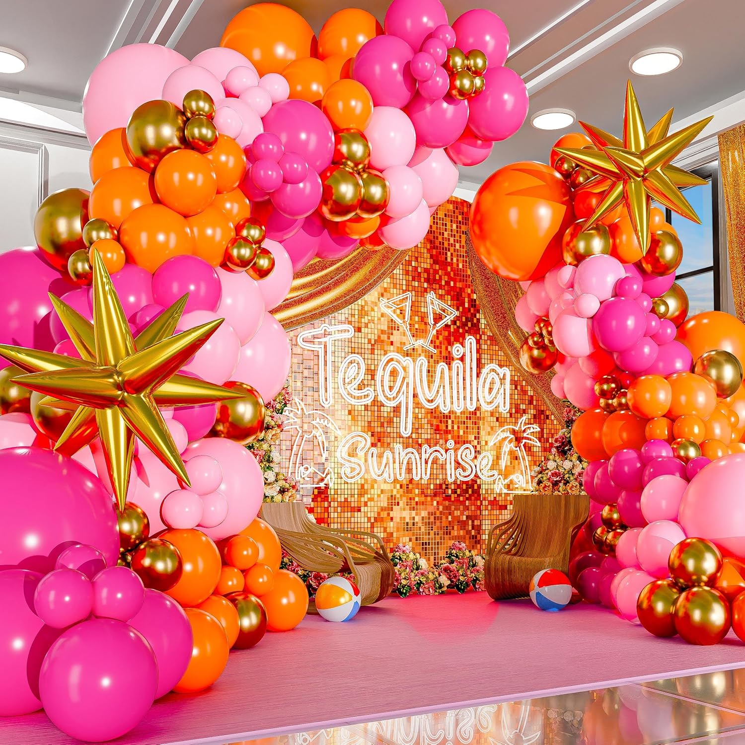 Orange Lighting Decor - 123 Globos de Látex Rosa Intenso,