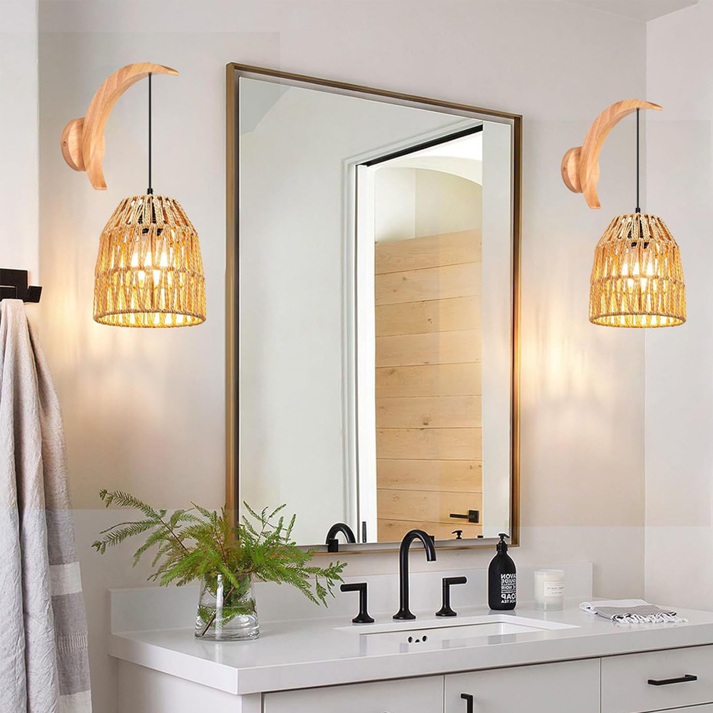 Lámpara de pared de ratán bohe - Foyer Lighting Wall Decor reseña y precio