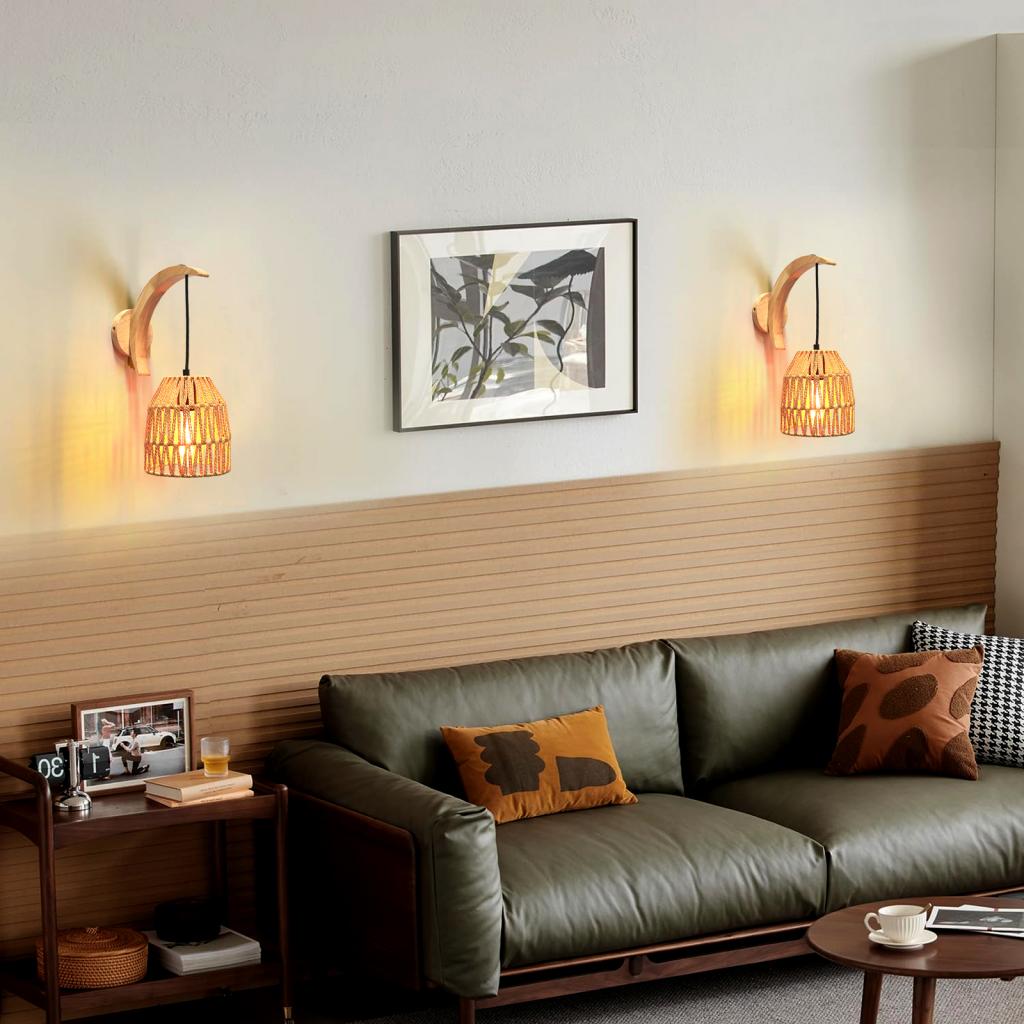 Lámpara de pared de ratán bohe - Foyer Lighting Wall Decor reseña y precio